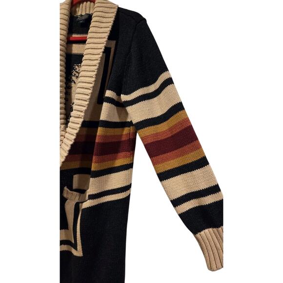 PENDLETON Harding Open Front LONG Cardigan Sweater Aztec Cotton Wool Women's L - Picture 7 of 12